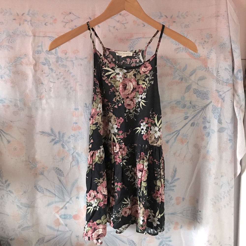 LA Hearts Black and Pink Floral Peplum Top